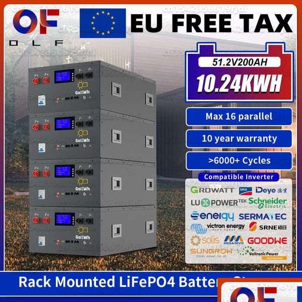 Batteries Nouvelles batteries LifePO4 48V 200AH PACK 51.2V 10.24kWh avec 16S200A Smart BMS pour Solar Home Energy Storag Systems 6000Add Cycles DHCPF