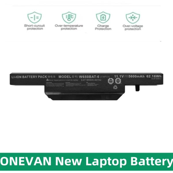 Batteries Onevan New W650BAT 6 Batterie d'ordinateur portable pour HASEE K610C K650D K570N K710C K590C K750D pour Clevo W650S W650BAT6