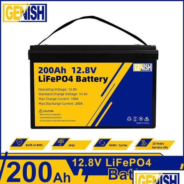 Batteries rechargeables 12V 200Ah Lifepo4 Batterie Deep Cycle Lithium Fer Phosphate Cellule solaire pour 24V 48V Bateau Golf Cart RV Chariot élévateur D Dhvlp
