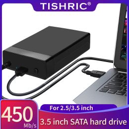 Batteries Tishric externe HDD Case 2.5 / 3.5 boîtes de boîte du disque dur externe SSD 450 Mo / s 18 To SATA à USB 3.0 Adaptateur de boîtier de disque dur