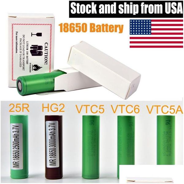 Batteries Batterie Inr de qualité supérieure 25R Hg2 30Q Vtc6 3000Mah He2 He4 2500Mah Vtc5 Mod Lithium rechargeable pour lampe de poche Drop Deliver Dhap7