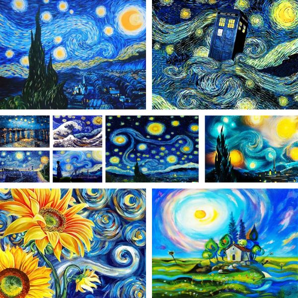 Batteries Van Gogh Starry Night Imprimé Canvas Cross Kit Briderie Craft à la main