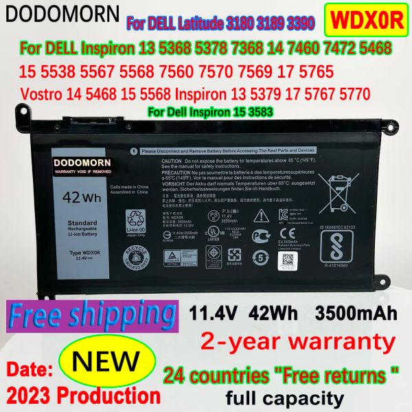 Batteries WDX0R Batterie pour ordinateur portable pour Dell Vostro 145468 145471 143480/155568 5581 3583 Inspiron 13 15 5000/7000 Batteries WDXOR