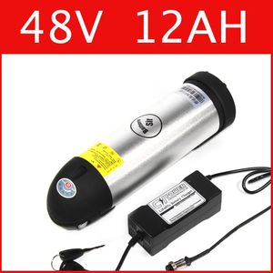 Batterij 48V 12AH lithiumbatterij Waterkoker Cilindrisch Aluminium 54,6V lithium-ionbatterij + oplader + BMS, elektrisch fietspakket Gratis cus