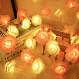 Batterij bediende 2m/10led Rose Flower String Lights Artificial Flower Bouquet Garland voor Valentijnsdag Wedding Party