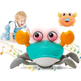 Jouets musicaux en forme de crabe rampant pour bébé à piles, jouet électronique lumineux pour ramper, évite automatiquement les obstacles pour bébés garçons filles avec chargeur