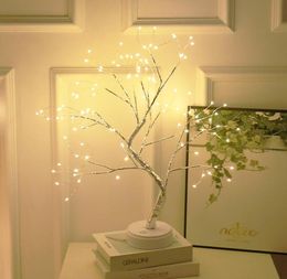 Lámpara de árbol con pilas Luces LED decorativas Luces de noche de árbol Mesa de escritorio táctil USB de hadas Dormitorio de niños Noche blanca cálida Bedsid8686927