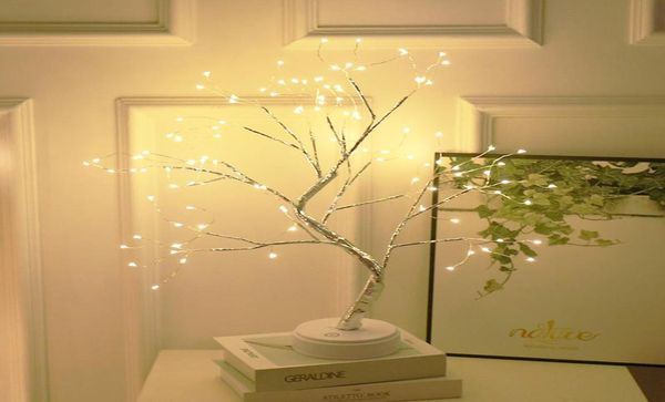 Lámpara de árbol con pilas Luces LED decorativas Luces de noche de árbol Mesa de escritorio táctil USB de hadas Dormitorio de niños Noche blanca cálida Bedsid8336582