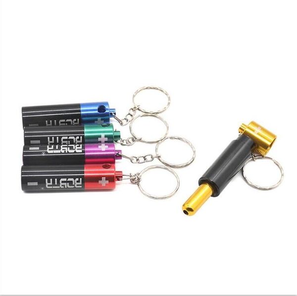 Pipe à fumer en métal en forme de batterie, avec porte-clés, porte-clés détachable, filtre à tabac à main, outils et accessoires