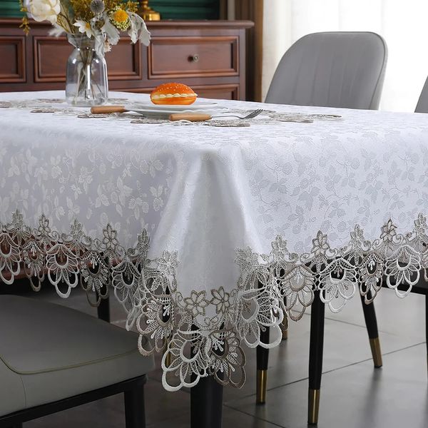 Battilo luxe dentelle nappe blanc Rectangle nappe broderie ronde Table couverture pour cuisine Table mariage décor 240113