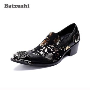 Batzuzhi 6.5cm chaussures à talons hauts pour hommes Italie Type mode chaussures habillées en cuir hommes pointe en métal fête en cuir formelle, chaussures de mariage hommes