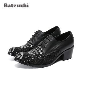 Batzuzhi 6.5cm talons hauts chaussures habillées en cuir formelles à lacets chaussures en cuir d'affaires messieurs chaussures de fête hommes Zapatos Hombre!