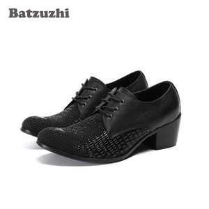 Batzuzhi 6.5 cm talons hauts hommes chaussures bout pointu en cuir noir chaussures habillées affaires, fête et mariage Zapatos Hombre, grandes tailles