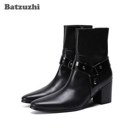 Batzuzhi 7.5 cm talons hauts hommes bottes nouvelles bottines en cuir noir hommes bout pointu bottines pour hommes fête de mariage, taille 38-46