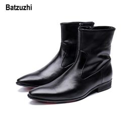 Batzuzhi Herfst Winter Laarzen Mannen Korte Zwarte Zachte Lederen Jurk Laarzen Mannen Zapatos de Hombre Cowboy Safty Knight Botas Hombre, 12