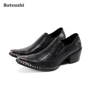 Batzuzhi chaussures Oxfords en cuir formel noir chaussures d'affaires à enfiler chaussures en cuir d'affaires 6.5 cm hauteur augmentée Zapatos Hombre, 38-46