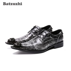 Batzuzhi mode chaussures pour hommes bout pointu pointe en métal chaussures habillées en cuir à lacets Sapato Masculino fête d'affaires hommes chaussures en cuir