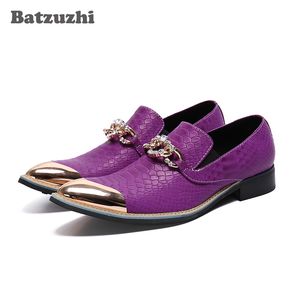 Batzuzhi mode hommes chaussures de luxe à la main en cuir chaussures habillées bout pointu violet affaires chaussures plates pour hommes de fête et de mariage