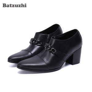 Batzuzhi mode fête botte hommes bout pointu en cuir souple cheville hommes bottes 7cm talons hauts sans lacet affaires Bota Masculina! US6-12