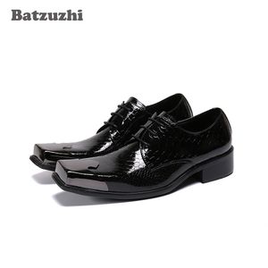 Chaussures en cuir pour hommes Batzuzhi à la main Batzuzhi Lace-up noir véritable cuir robe chaussures Hommes Square Square Métal Toe Business Shoes Chaussures