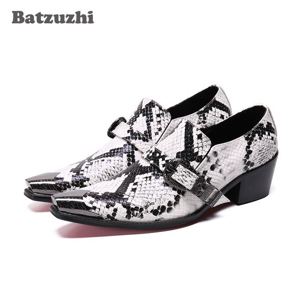 Batzuzhi italien Type mode hommes chaussures métal pointe orteil en cuir chaussures habillées hommes serpent motif 6.5 cm talons hauts chaussures de fête hommes