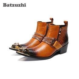 Batzuzhi Type italien bottes pour hommes faites à la main bout pointu en fer bottes en cuir véritable hommes Botas Hombre Punk mode botte de fête, US12