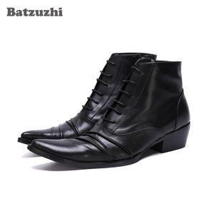 Batzuzhi Type japonais hommes chaussures bottes mode noir en cuir souple bottines à lacets affaires bottes formelles hommes chaussure homme