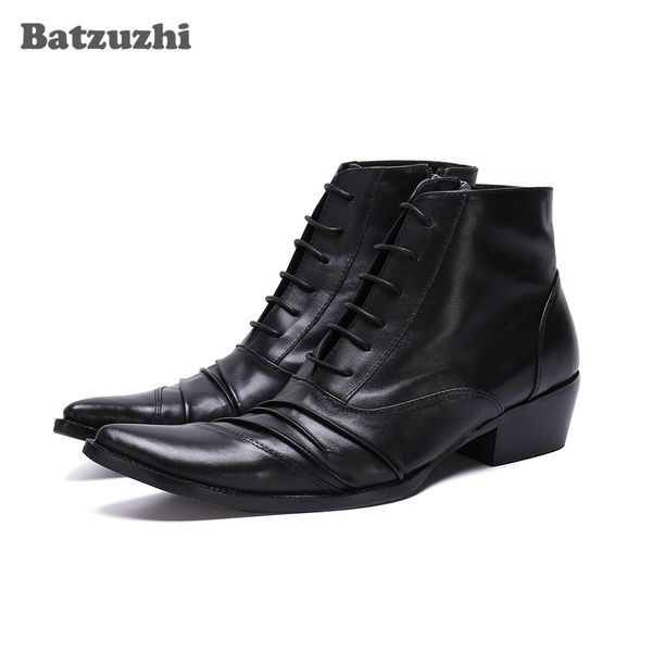 Batzuzhi, zapatos de hombre de tipo japonés, botas de moda, botines de cuero suave negro, botas formales de negocios con cordones, chaussure homme