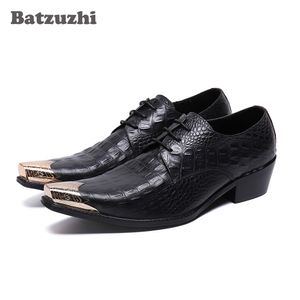 Batzuzhi Type japonais hommes chaussures pointues en métal pointe en cuir chaussures habillées hommes à lacets chaussures d'affaires formelles en cuir fête mariage!