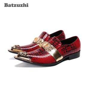 Batzuzhi chaussures de luxe faites à la main pour hommes bout en métal doré chaussures habillées en cuir véritable hommes rouge fête et mariage Zapatos Hombre, US6-12