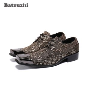 Batzuzhi chaussures de luxe faites à la main pour hommes bout de fer personnalité chaussures habillées en cuir véritable pour hommes à lacets affaires et fête de mariage