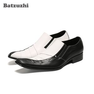 Batzuzhi personnalité hommes en cuir véritable Chaussures couleur mixte noir blanc affaires et chaussures de soirée hommes sans lacet Chaussures!