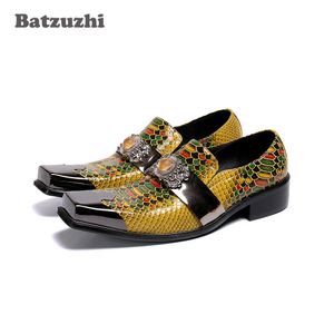 Batzuzhi Speciale vierkante teen herenschoenen slip op echte lederen jurk mannen Zapatos de Hombre Party, business en trouwschoenen