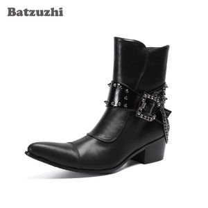 Batzuzhi Western Cowboy Bottes Hommes Bout Pointu En Cuir Cheville Bottes Hommes Boucles Chaînes Punk Moto Botas Hombre, Grandes Tailles US12