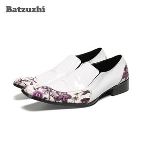 Batzuzhi Western Chaussures pour hommes Chaussures habillées en cuir formelles Fleurs Chaussures habillées en cuir blanc Chaussures Hommes pour la fête de mariage!