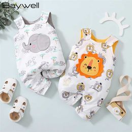 Baywell baby kleding zomer baby meisjes jongens cartoon dier romper mouwloze algemene katoenen jumpsuit outfits 0-18 maanden 211229