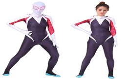 Bazazery Spider Gwen Kostuum Stacy Cosplay Hoodie Zentai In The Spiderverse Adult Kids Bodysuit Skin Pak Halloween Cosplay G0923577871