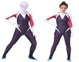 Bazazery Spider Gwen Kostuum Stacy Cosplay Hoodie Zentai In The Spiderverse Adult Kids Bodysuit Skin Suite Halloween Cosplay G0921039116