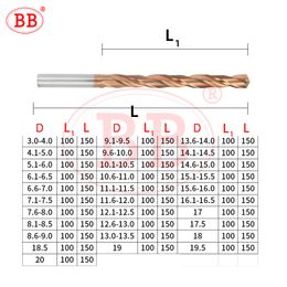 BB 150 mm 200 mm de longueur de longueur de carbure de carbure de carbure de carbure en acier CNC Trou de trou de machine pour l'aluminium Copper Plastic non-meta BF2045