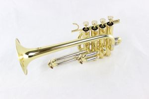 BB B Trumpette plate 4 touches Instrument en laiton Trumpet avec étui dur, embout buccal, tissu et gants