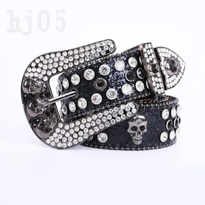 BB Belt Diamond Skull Belts voor herenontwerper Shiny Western Ploated Silver Naald gesp.