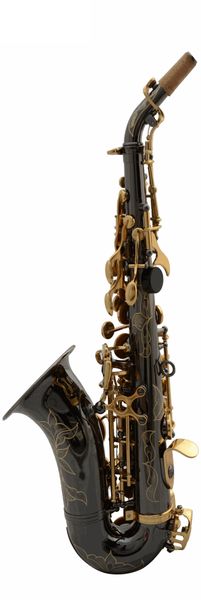 Saxofón soprano de curva pequeña para niños Bb, saxofón de níquel brillante de níquel negro SAX