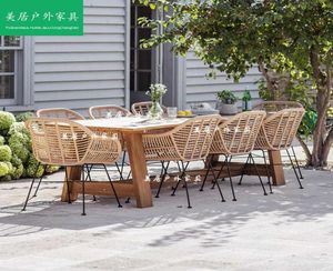BB – chaise de salle à manger d'extérieur en rotin et fer, combinaison de Table en bois massif, Simple et moderne, mobilier de jardin et de Camp 5543473