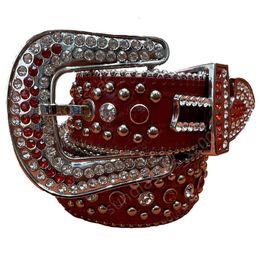 BB-Simon-Gürtel, Designer-BB-Gürtel von höchster Qualität in Rot für Herren und Damen, Designer-Gürtel mit Nadelschnallenbund aus Strasssteinen