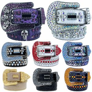 BB Simon Belt Skull Belts For Women Men Designer Shiny Diamond Bling Rhinestones Retro Naaldgespanden Zwart Blue Wit Multicolour 244V