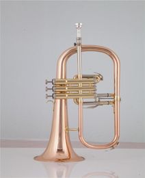 BB Tune Flugelhorn Rose Brass Lacquer Metal plaquée Instrument de musique Trumpet Professionnel AVEC BOUCHE CAS GOLVES2976571