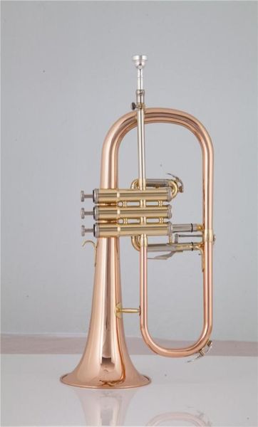 Bb Tune Flugelhorn Rose Latón Lacado metal Trompeta chapada Instrumento musical profesional con boquilla Estuche Golves8062397