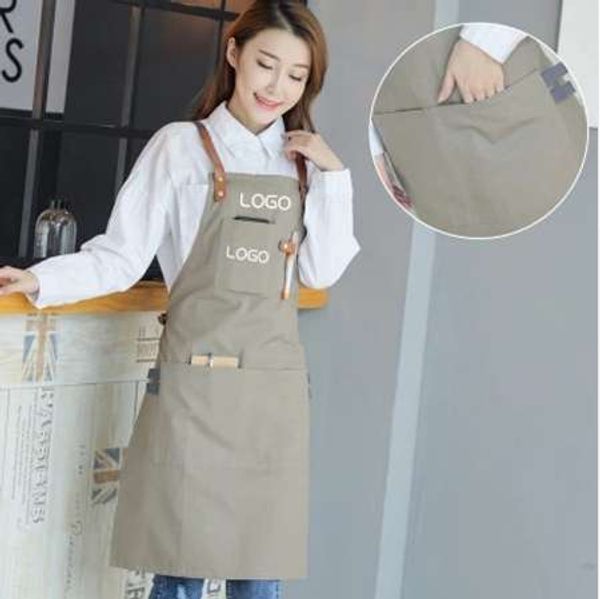 BBQ toile tablier avec poche robe bavoir cuir sangles tablier de cuisine pour femmes hommes cuisine serveuse coton Logo personnalisé