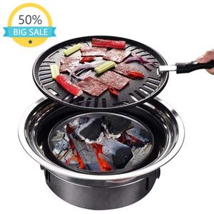 BBQ Charcoal Grill Portable Household Korean Round Carbon Barbecue Camping Stove for Outdoor Indoor and Picnic 210724250V