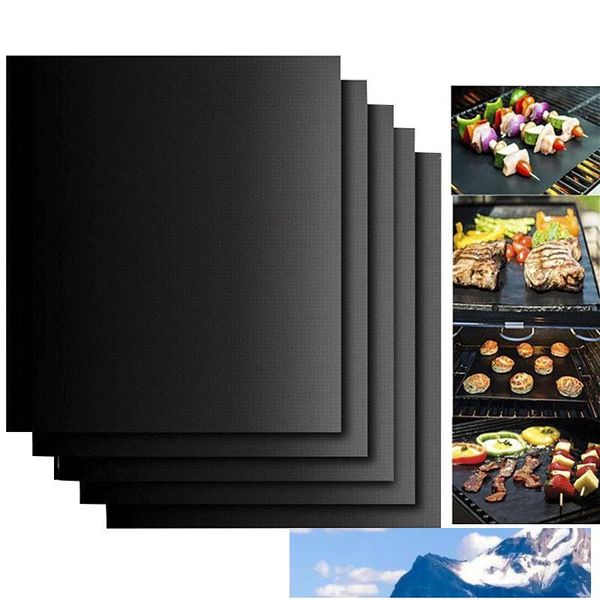 BBQ Grill Mat Antiadhésif Pique-Nique Noir Rôti PTFE Barbecue Cuisson Doublures Feuilles De Cuisson Réutilisables 40x33cm